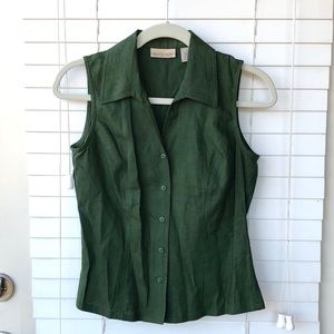Green Linen Vest Top